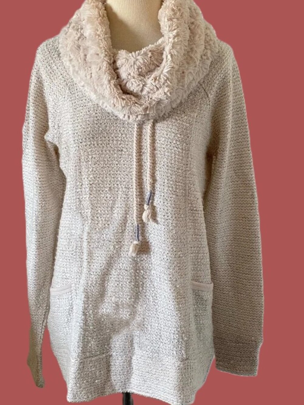 Maurices Plus Size 2X Cozy Sherpa Cowl Neck Shimmer Knit Tunic Pullover
